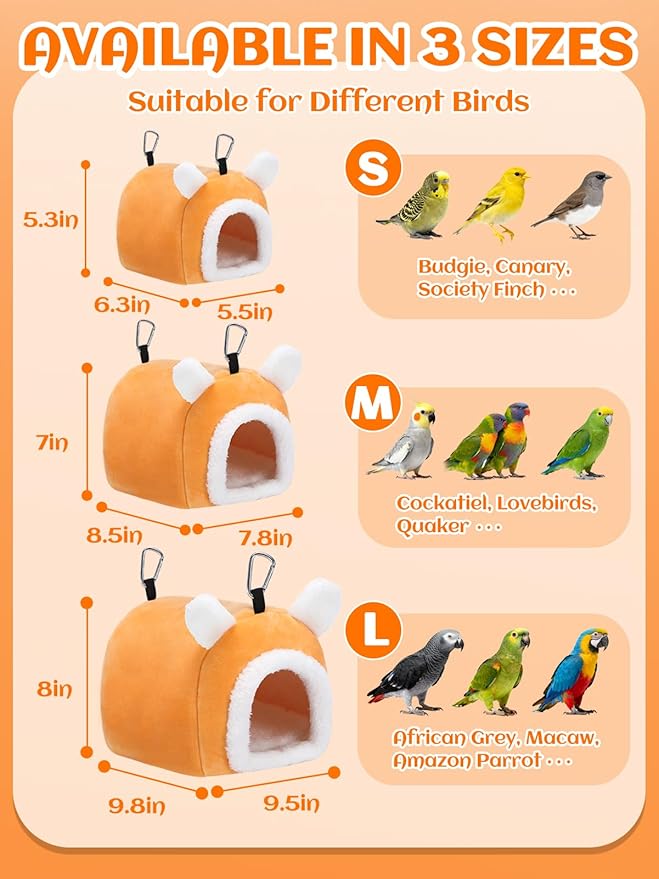 MEWTOGO Stable Warm Bird Nest - Winter Plush Comfortable Bird House with Strong Load-Bearing Mat & Wide Entry for Cage Accessories, Large Birds Bed for African Grey Macaw Amazon Parrot