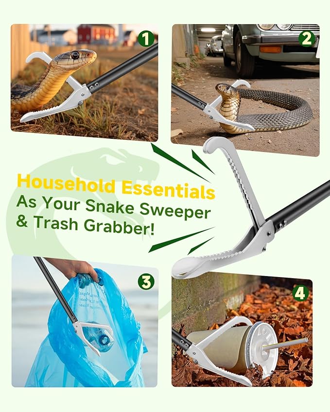 Snake Grabber Tool, 47in Compact Power Snake Tongs, All-Aluminum Alloy Reptile Catcher Grabber with Anti-Slip Grip, Wide Jaw Multi-Function Handling Tool with Lock