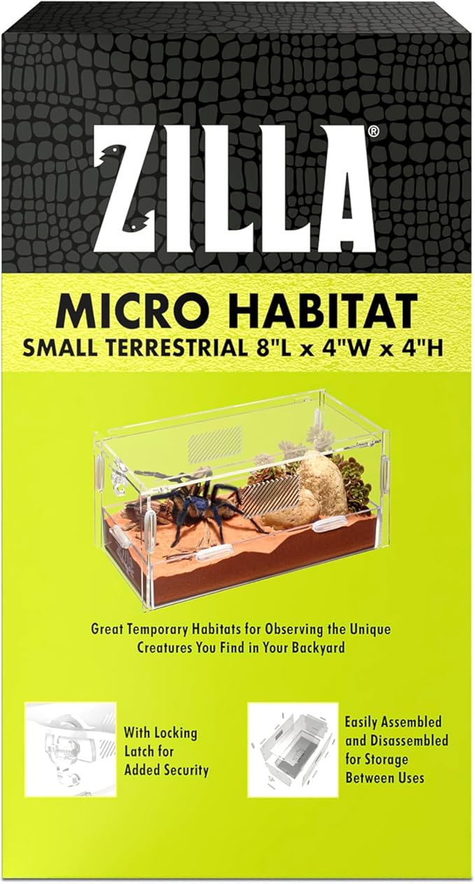 Zilla Micro Habitat Terrarium, Terrestrial, with Locking Latch, for Isopods, Spiders, Insects, Small