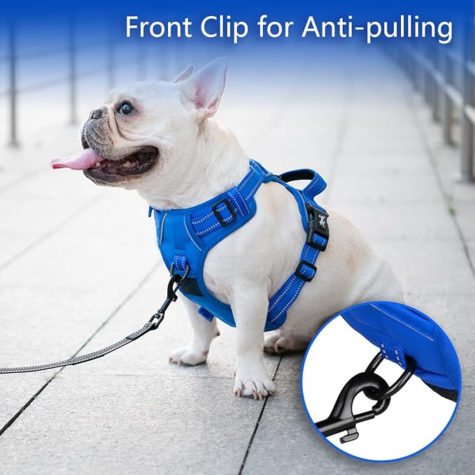 PoyPet No Pull Dog Harness, No Choke Reflective Dog Vest, Adjustable Pet Harnesses with Easy Control Padded Handle for Small Medium Large Dogs(Royal Blue,M)