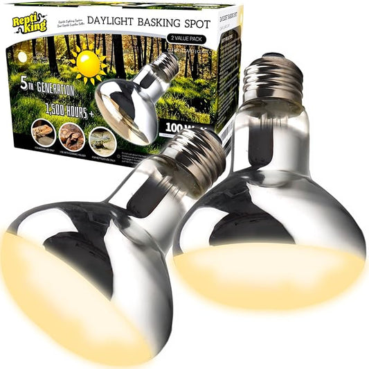 100W Reptile Heat Lamp Bulbs, 2 Value Pack, Daylight Basking Spot, 2025 G3, Bearded Dragon/Turtle/Lizard/Snake Heating Bulb, UVA Heat Lamp, Basking Light for Reptiles