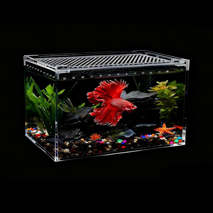 8" x 6"x 3.9" Mini Reptile Terrarium,Small Plastic Terrarium for Lizards Frogs Snakes,Transparent Spider Scorpion Insect Enclosure with Ventilation,for Pet Breeding Molting and Isolation Habitat