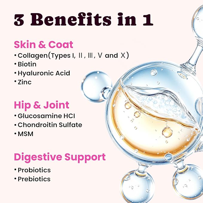 Premium Collagen for Dogs & Cats ?€? 5 Types of Grass-Fed Collagen (I, II, III, V & X), Fast Allergy & Itch Relief Dog Col??geno with MSM, Biotin & Hyaluronic Acid ?€? Supports Healthy Skin & Joints ?€?120ml