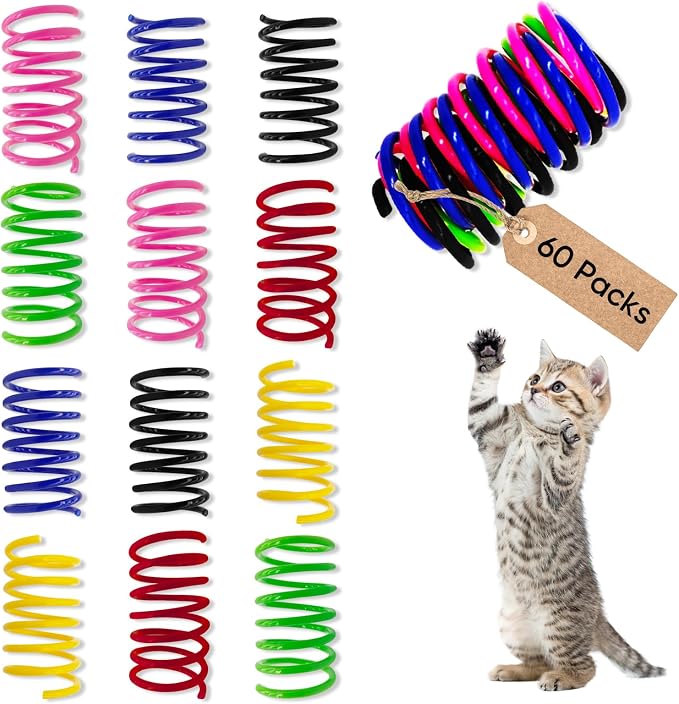 Cat Toys for Indoor Cats, 60 Pack Interactive Cat Spring Toys, 6Colors by AGYM