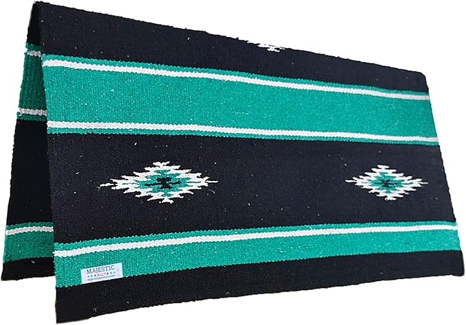 Majestic Ally 36"x 34" Navajo Design Acrylic Saddle Blanket -2.4 lbs (Turquoise Green and Black)