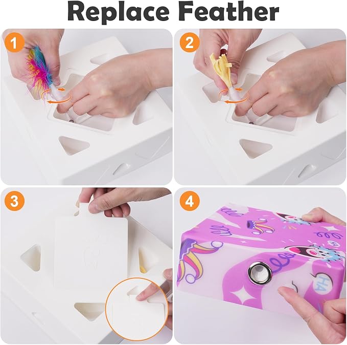 Interactive Cat Toys -Migibox for Indoor Bored Cats, Automatic Pop Out Feathers from 7 Holes Randomly, Motion Activated, USB Rechargeable (Purple Skin) - Image 6