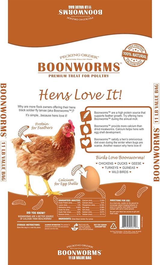 Boonworms Treat for Chickens are Protein and Calcium Rich Black Soldier Fly Larvae to Support Laying Hens (11 LB)