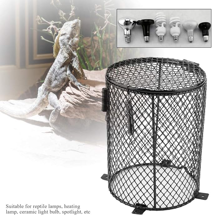 FastUU Mesh Cover Heating Lamp Shade, Day Night Ceramic Light Bulb Heat Lamp Mesh Cover Heating Lampshade, Spotlight Ceramic Light Bulb for Reptile for Pet(Round)