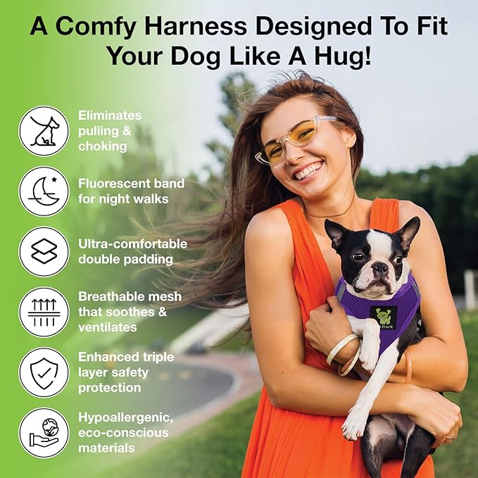 EcoBark Step in Dog Harness - Eco-Friendly Dog Harnesses for for Small & Medium Breed Dogs - Reflective and Adjustable Chest Body Halter Vest -Soft Luxurious Mesh (Purple, XL)