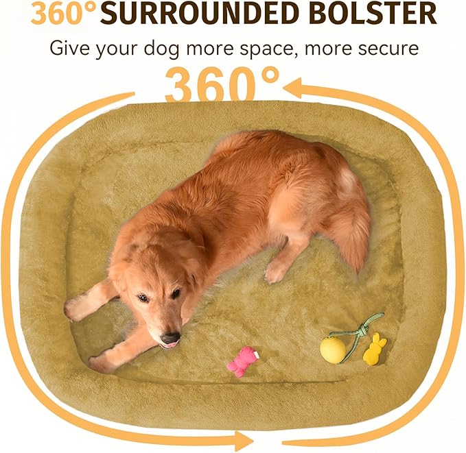Orthopedic Dog Bed for Large Dogs, Waterproof Dog Bed for Large Size Dogs with Bolsters, Egg Crate Foam Sofa Bed with Washable Removable Cover & Non-Slip Bottom, Orange