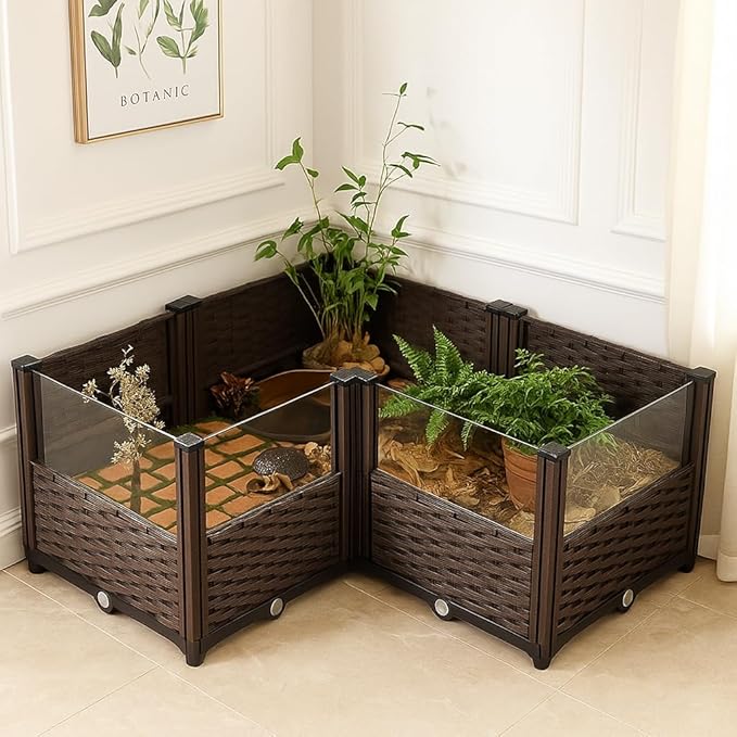 Elevated Turtle Habitat Box, Black Woven Design, Optional Increase in Combination Quantity, Turtle Habitat, Ecological breeding Box, Panoramic Landscaping Box