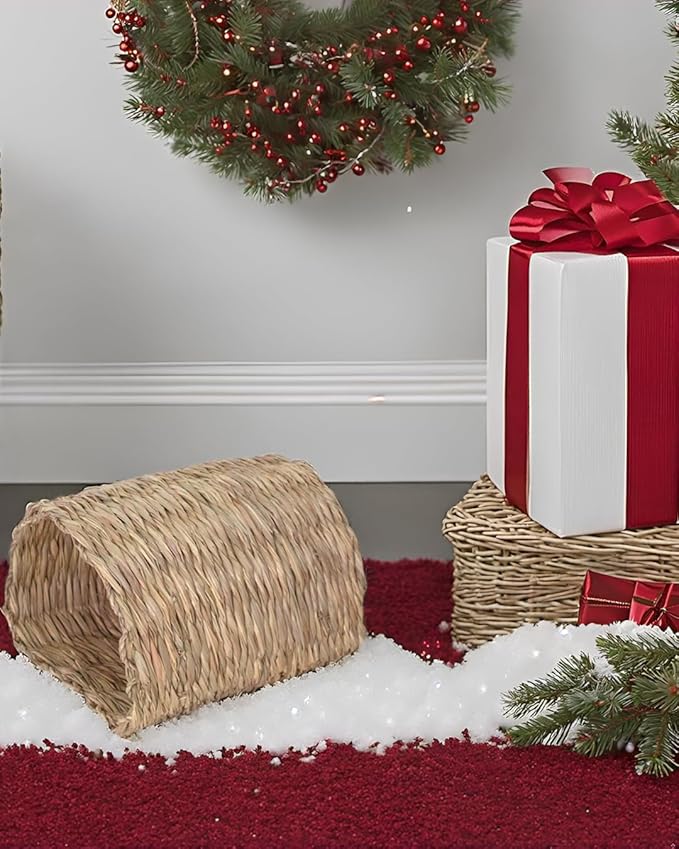 PEMAR Seagrass House Tunnel Hutch – Woven Grass Hideaway & Chewable Tunnel for Small Pets (Rabbit, Guinea Pig, Chinchilla) – Natural Non-Toxic Pet Habitat & Hideout