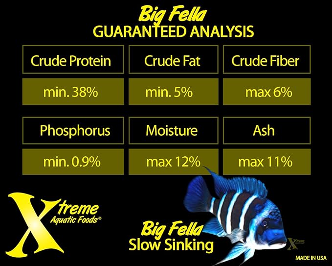 Xtreme Big Fella 3.0mm Pellets: Professional Nutrition for Medium to Large Cichlid/Community Fish - Boost Immune & Digestive Health, Color & Energy, Max Protein Fish Food – USA Farm Grown (64oz)
