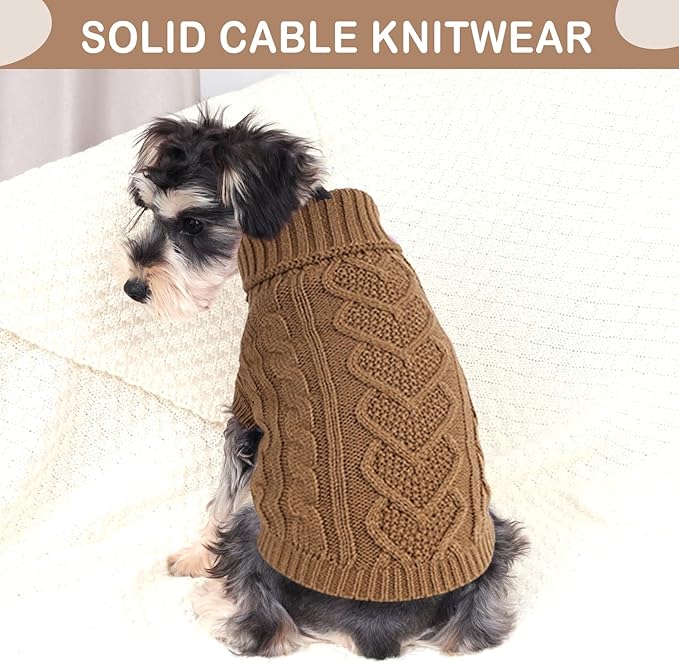 Dog Sweaters for Small Dogs Dog Fall Sweater Winter Dog Clothes Girl Boy Knitted Dachshund Clothes Warm Pet Clothes Outfit Puppy Sweater Thanksgiving Dog Cat Knitwear(Khaki, Medium)