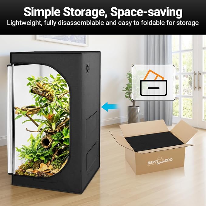 REPTIZOO 120 Gallon Reptile Tent Habitat 24"x24"x48" High Reflective Reptile Terrarium Cage Plant Grow Tent with Ventilation Window and Waterproof Base Tray for Lizards, Bearded Dragons
