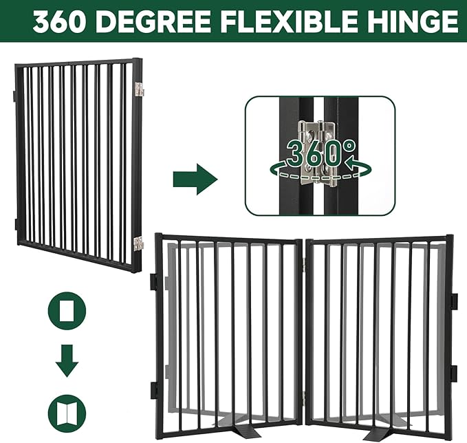 Snagle Paw Full Metal Freestanding Dog Gate,Indoor Dog Gate with Floor Protect Support Feet, 40x24Inches Foldable Dogs Barrier for Stairs, Hallways and Doorways (24'' H 2 Panel, Black)