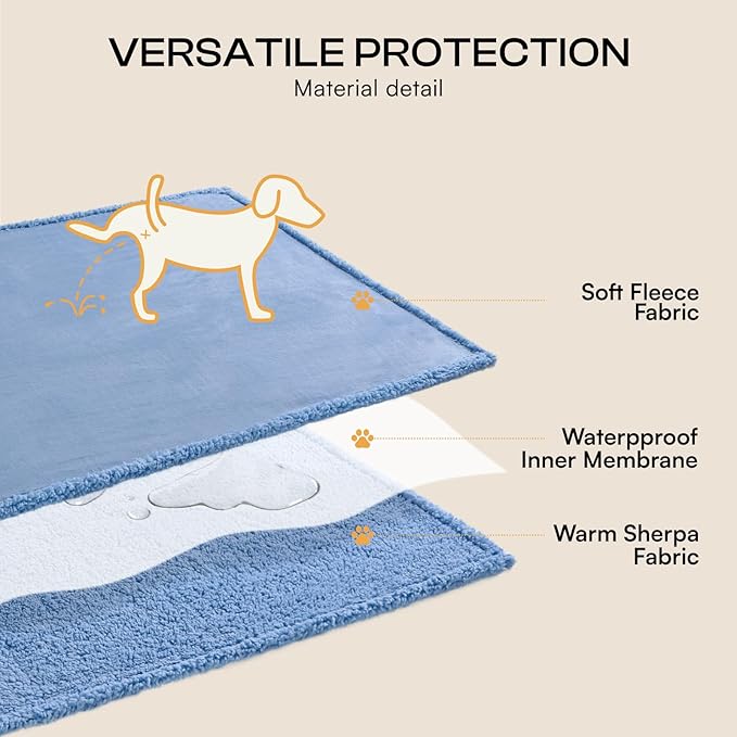 Luciphia Waterproof Pet Blanket, Liquid Pee Proof Dog Blanket for Sofa Bed Couch, Reversible Sherpa Fleece Furniture Protector Cover for Small Medium Large Dogs Cats, Navy Blue X-Large（85" x 57"）