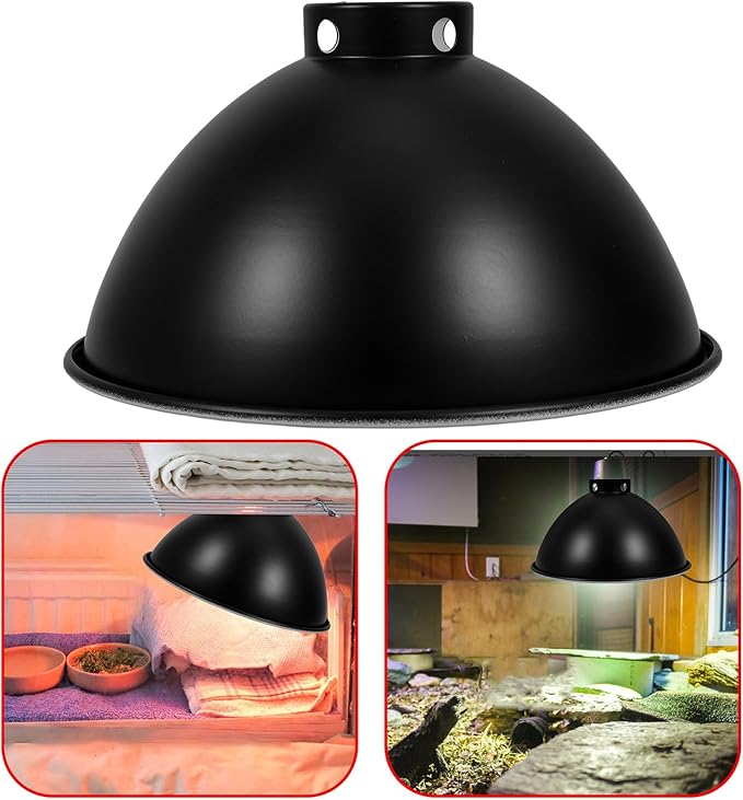 COLLBATH Reptile Lampshade Heat Lamp Protector Insulation Reflector 8.5-Inch Black Exterior White Interior for Reptile Box Heating Habitat Lighting