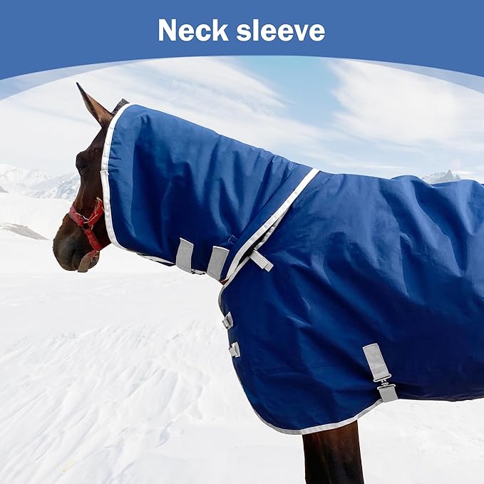 1200D Oxford Waterproof Warm-Keep Horse Turnout Blanket with Detachable Neck Cover，Heavy Weight Winter Turnout ，Horses Care Blanket Horse Rain Sheet (155CM)