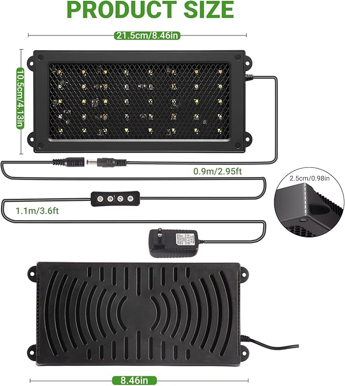 Zingbabu UVB Reptile Light, Dimmable UVA UVB Lamp with Timer & 3 Modes, Adjustable 5.0-20.0 Output, 6500K Daylight LED Reptile Tank Light for Bearded Dragon, Snake, Turtle, 10-40 Gallon (8 INCH)