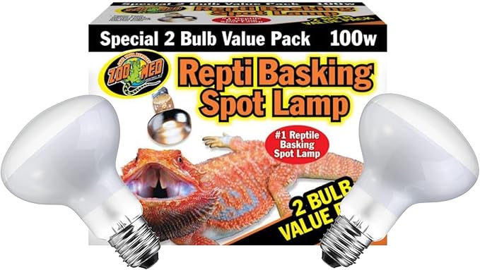 DBDPet 's Reptile Basking Spot 100w Reptile Heat Lamp [Value 2 Pack] & Includes Attached Pro-Tip & Safety Guide - Do Not Get Reptile Heat Lights Wet When Hot!