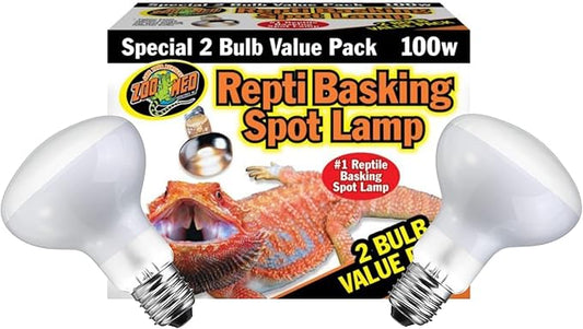 DBDPet 's Reptile Basking Spot 100w Reptile Heat Lamp [Value 2 Pack] & Includes Attached Pro-Tip & Safety Guide - Do Not Get Reptile Heat Lights Wet When Hot!