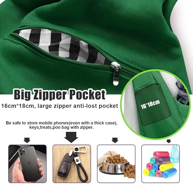 Tomkas Small Dog Sling Carrier - Zipper Pocket & Adjustable Strap & Zip Pocket - for 3-10 lbs Pets (Emerald Green, M - Zipper Pocket & Adjustable Strap)