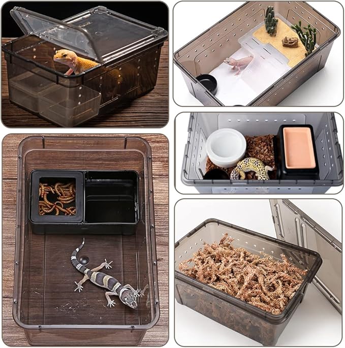Hamiledyi 2PCS Reptile Feeding Box Snake Breeding Box Transparent Animal Habitat Cage Portable Plastic Turtle Transport Container for Bearded Dragon Lizard Spider Frog Scorpion Gecko 12.6 x 8.6 x 5.9