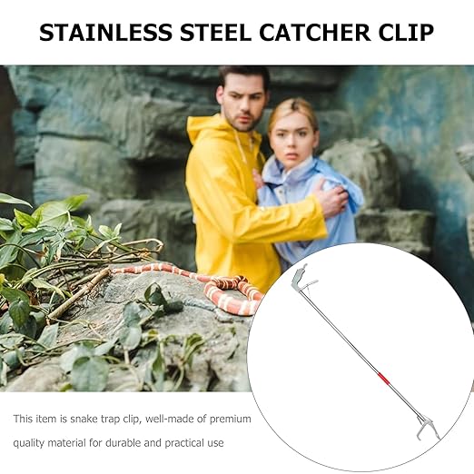 Mikikit 1pc Folding Stainless Steel Snake Catcher Clip Practical Trap Clamp with Lock for Safe Handling Lightweight Design for Home Garden Outdoor Use
