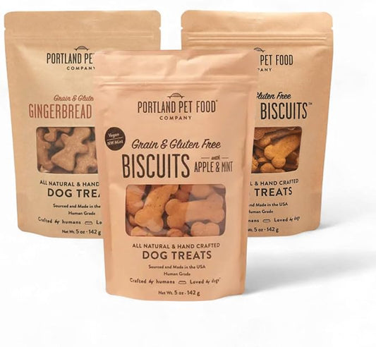 Portland Pet Food Company Healthy Dog Treats Vegan Variety Pack - Grain-Free, Human-Grade Apple Mint, Gingerbread, Pumpkin Treats - Natural Training Biscuits for All Ages & Sizes, Made in USA - 3 Pack