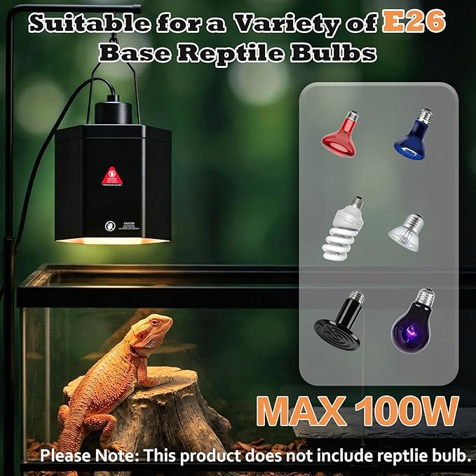Yoobao Reptile Heat Lamp Fixture, 5.9" Hexagonal Reflective Light Fixture with Hook for UVA UVB Basking Bulb, Lamp Holder for Turtle Snake Lizard Terrarium, Max 100W