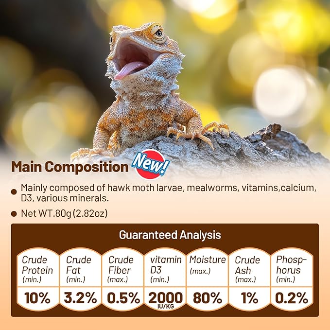 Crested Gecko Food Insect Puree, Hornworm Paste Reptile Food Made with Fresh Insects Gecko Food Complete Diet 2.82oz