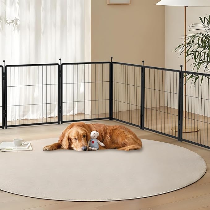 Dog Playpen 24 inch 12 Panels for Indoor & Outdoor Use – Heavy-Duty Metal Pet Fence with Ground Stakes, Rounded Ball Tops for Safety, Stable & Foldable Design, Easy to Assemble