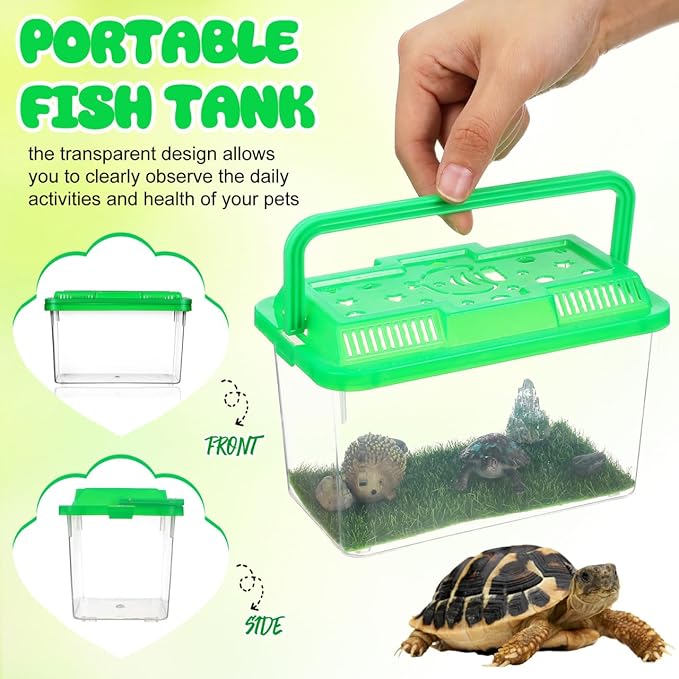 YARNOW Portable Mini Plastic Fish Tank Clear Terrarium for Betta Fish Turtles and Reptiles Stylish Handheld Aquarium with Design for Pet Care and Observation