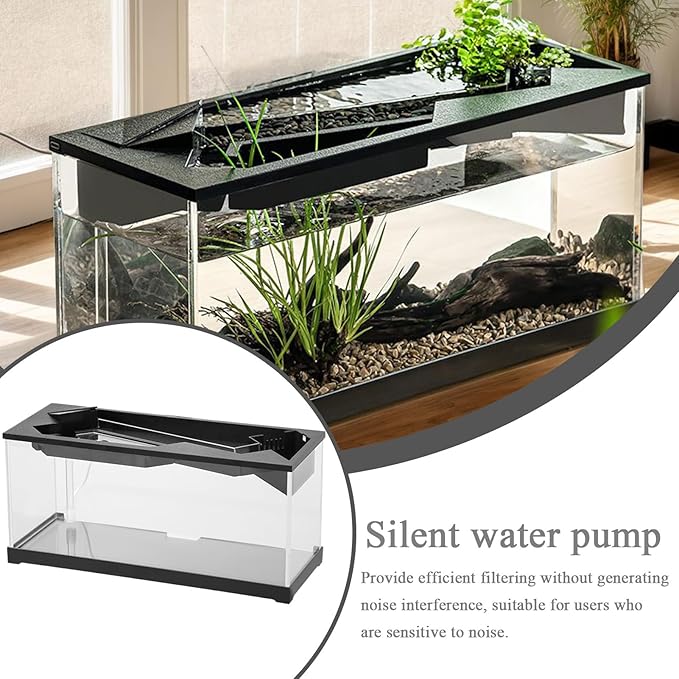 Acrylic Aquarium – Clear Cube Tank, Air Circulation Pump | Starter Kit with Lighting System, Silent Filter Housing, Desktop Pet Environment for Bedroom Studio Shelf Decor, Easy-Maintain Bow