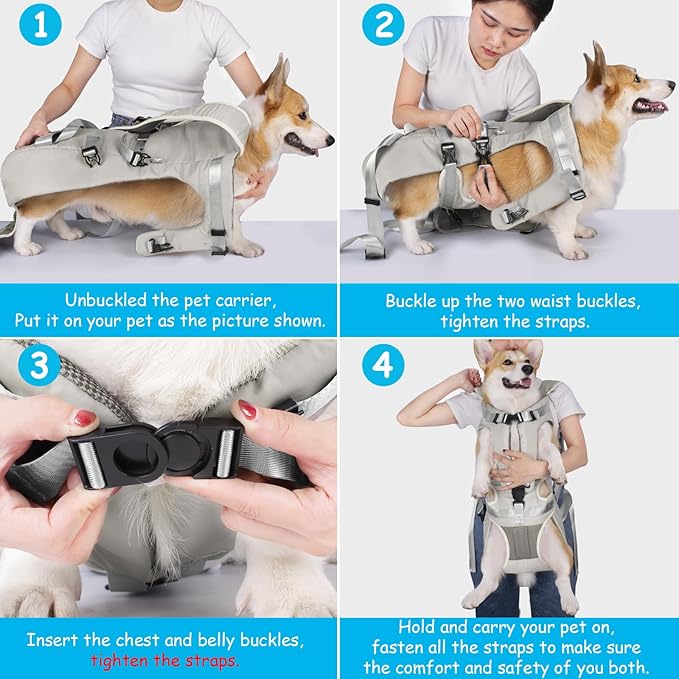 PetBonus Pet Front Dog Carrier Backpacks, Adjustable Pet Backpack, Legs Out Easy-fit Puppy Chest Carrier for Medium Small Dogs, Hands Free for Hiking, Cycling (Grey, L)