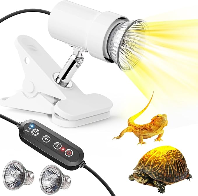 Moonorange Reptile Heat Lamp, Rotatable Timing & Dimming UVA/UVB Light with 2pcs Basking Bulbs (25W + 35W), Suitable for Turtle, Lizard, Bearded Dragon, Snake, Reptiles (White)