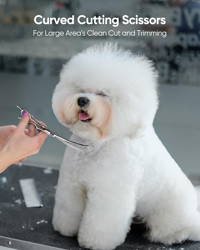 ULG Curved Dog Shears for Grooming, 7 Inch Professional Curved Dog Grooming Scissors for Trimming and Cutting, Japanese Stainless Steel Pet Hair Scissors
