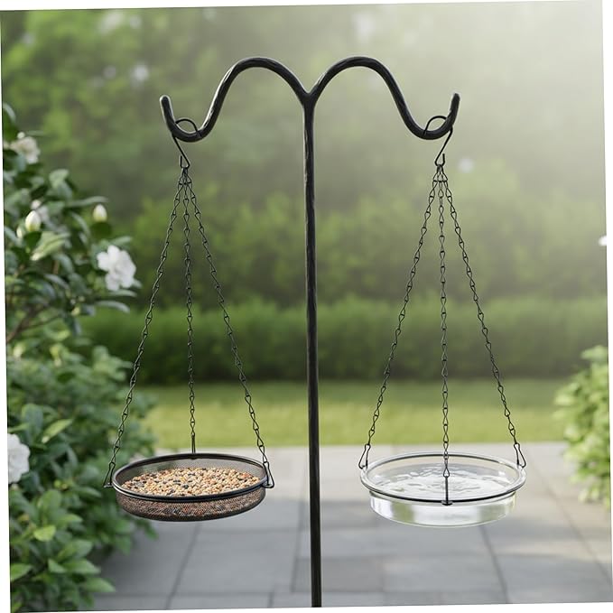 Birdfeeders Outside Hanging, 2-in-1 Metal Birdfeeder & Birdbath Wild Bird Feeder with Mesh Tray and Water Bowl for Garden, Patio, Or Yard