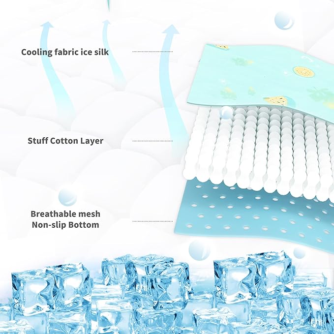 NWK Pet Cooling Mat -Q-Max>0.345 Ice Silk Cooling Mat for Dogs & Cats Portable & Washable Pet Cooling Blanket, Car Seats, Beds for Summer (Green Fruit, 27'' X 20'' X 0.3'')