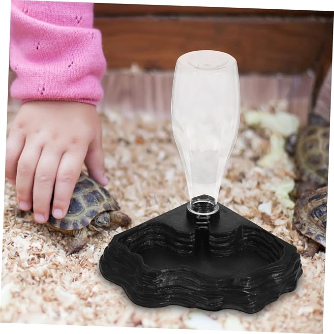 Reptile Automatic Water Feeder for Tortoises and Lizards Black Smooth Surface Design Convenient and Practical Drinking Fountain for Terrarium Use