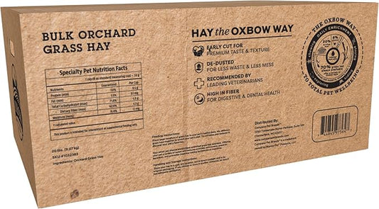 Oxbow Orchard Grass Hay, Rabbit & Guinea Pig Hay, High Fiber for Digestive Health, Grown in USA, Veterinarian Recommended Small Pet Supplies, Bulk Food for Rabbits, Guinea Pigs, & Chinchillas, 20 lbs