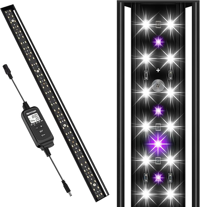 REPTITRIP 27-Inch LED UVB Reptile Light with Auto On/Off & Preset Day-Night Cycle Dimming, 4 UVI Modes Fixture Controller, 22W Aluminum UVA UVB Lamp for Bearded Dragons, Turtles & Snakes, 6500K