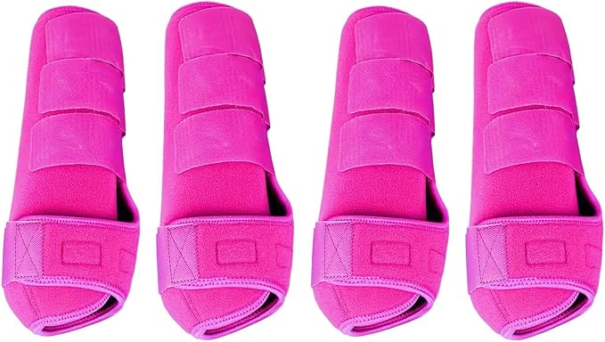 Generic 4Pcs Horse Boots Leg Protectors Adjustable Comfortable Neoprene Reusable Breathable Horse Protectors Equipment Set, Rose Pink, M