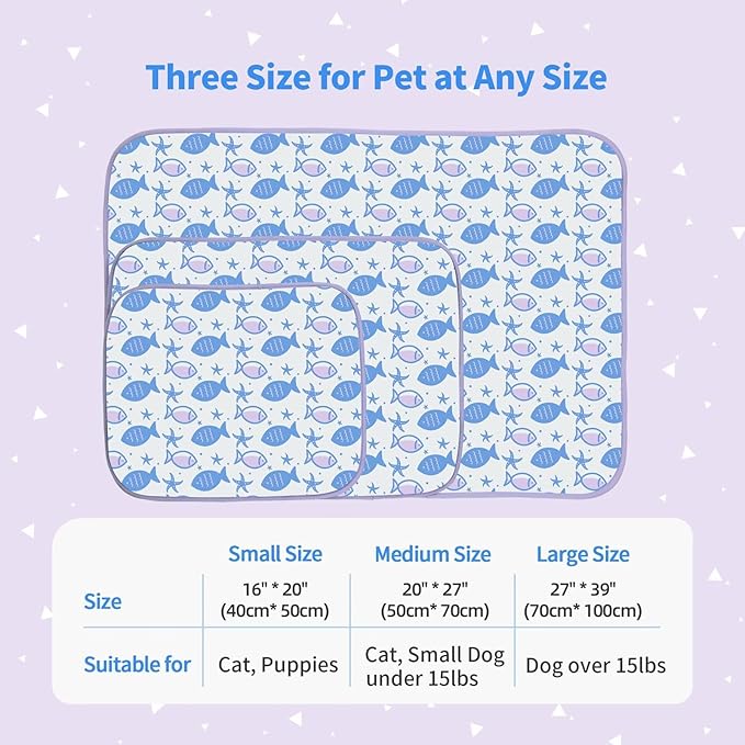 NWK Pet Cooling Mat -Q-Max>0.345 Ice Silk Cooling Mat for Dogs & Cats Portable & Washable Pet Cooling Blanket, Car Seats, Beds for Summer (Purple Fish, 27'' X 20'' X 0.3'')