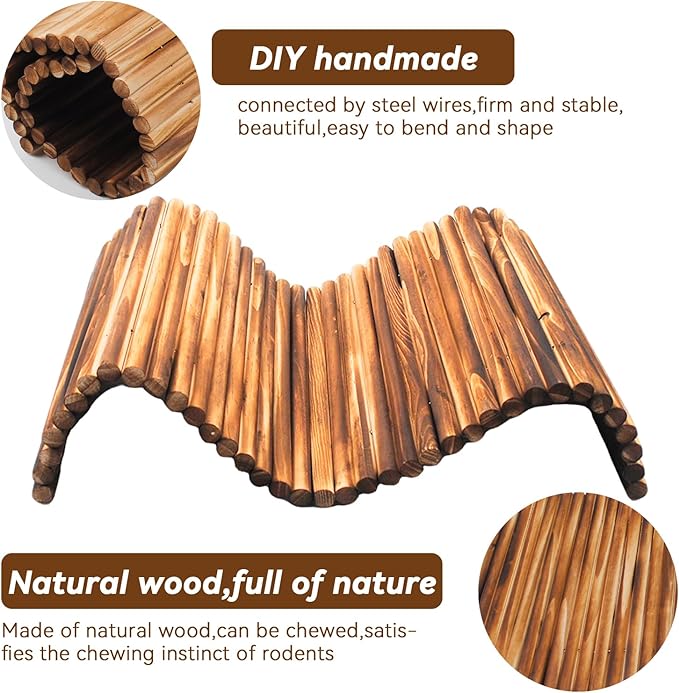 Large Bunny Wooden Hideout Bridge,Flexible Rabbit Tunnel Wood Small Animal Chew Climbing Toys Ladder Ramp Hut for Guinea Pig, Chinchillas, Hedgehogs, Ferrets, Rat(15.74 x 11.0 in)