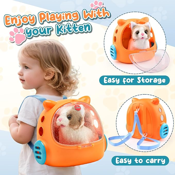 TUZT 17PCS Interactive Cat Toys for Kids, Toys for 3 4 5 6 7 8 Year Old Girls Kids Boys, Walking & Meowing Cat Toy with Sound, Veterinarian Playset for Toddlers, Idea Birthday Gifts for Little Girls - Image 2
