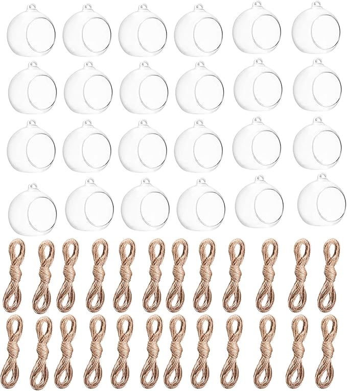 Hanging Glass Candle Holder, Globe Glass Tea Light Holder, Hanging Glass Vase, Flower Plants Terrarium, Glass Orbs Container, Micro Landscape DIY for Home, Office, Wedding (3.15" 24Pcs)