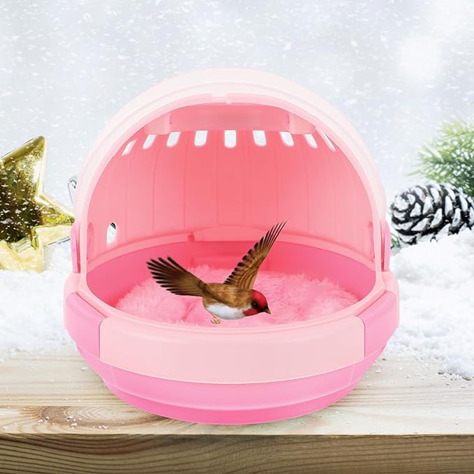 Toyvian Portable Parrot Cage Handheld Travel Carrier with Pink Warm Nest and Cushion, Bird Sleeping Bed for Outdoor Use, Lightweight Pet Bird Carrier for Small Parrots and Parakeets