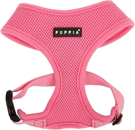 Puppia Soft Dog Harness No Choke Over-The-Head Triple Layered Breathable Mesh Adjustable Chest Belt and Quick-Release Buckle, Pink, Large